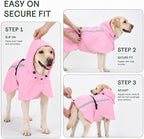 Stretch Fabric Dog Raincoat with Hood, Reflective Rain Poncho for Medium Large Dogs, Adjustable Waterproof Dog Rain Jacket with Leash Opening, Pink, Large