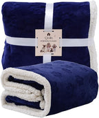 Dog Blankets for Large Dogs - Waterproof Cat Blanket Washable - Sherpa Fleece Puppy Blanket, Soft Plush Reversible Throw Protector for Bed Couch Car Sofa, 60"X80", Navy Blue