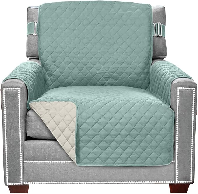 Sofa Shield® Couch Armchair Covers for Dogs, Reversible Furniture Protector with Strap, Stain and Tear Resistant Cushion Cover, 23 inch Seat, Machine Washable Slipcover Pets, Cats, Seafoam Cream