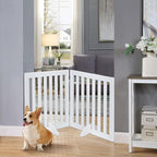 unipaws 24”H Free Standing Pet Gate for Dog Cat, 40”Wide Wooden Dog Gates | Foldable Pet Fence for Doorway, Stairs, Step, Expandable Doggy Barrier, Indoor Use, White