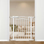 30" Tall Metal Narrow Baby Gate for Doorways No Drill 29.5-33.8" Wide, Auto Close Press Mounted Baby Gate Indoor for Kids, Walk Through Dog Gates for Stairs, White