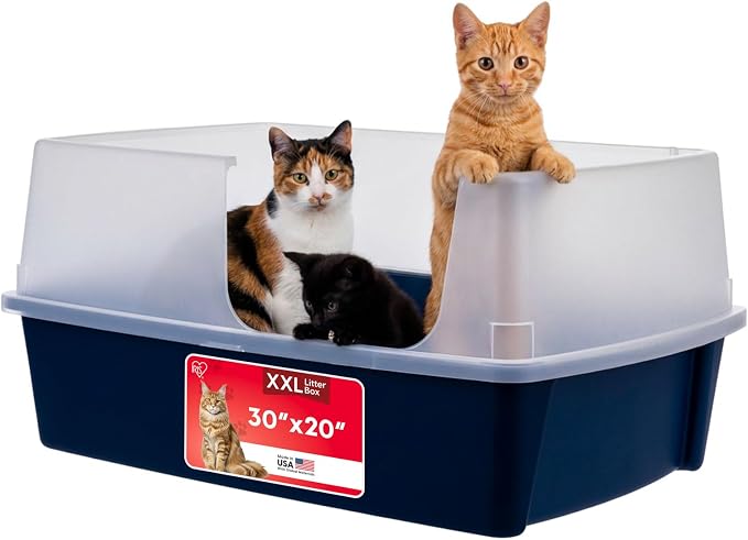 IRIS USA XX-Large Side Entry Cat Litter Box, Navy | Multi-Cat Use, Extended Length Design, Extra Room Interior, Jumbo Capacity Pan, Comfortable Space, Multiple Cat Ready