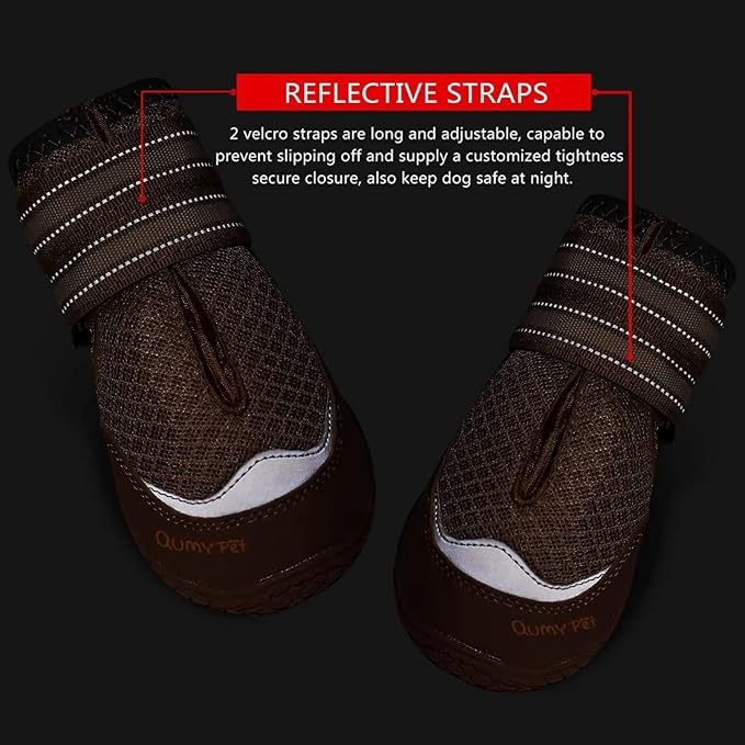 QUMY Dog Shoes for Large Medium Dog Boots & Paw Protectors for Hot Pavement | Summer Heat Protection, Mesh Breathable Nonslip Dog Booties for Hardwood Floors Indoor, Outside Walking Running Hiking Khaki