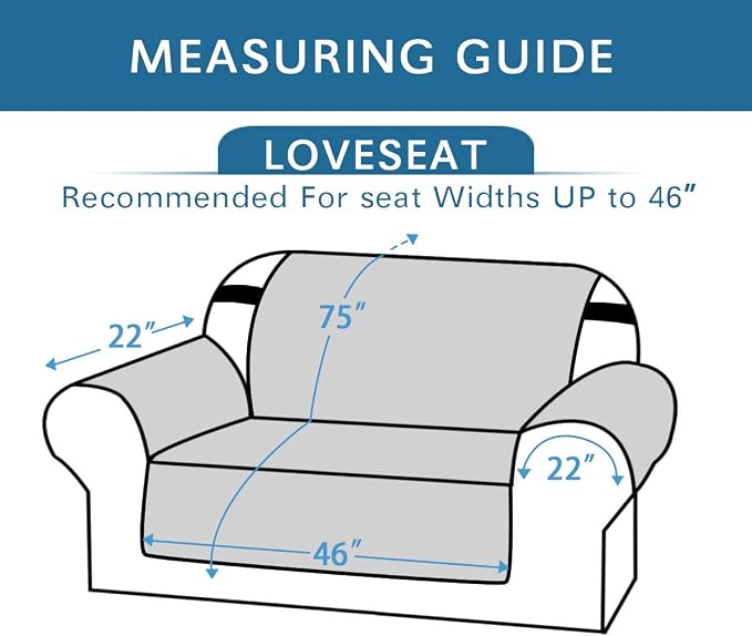 H.VERSAILTEX Reversible Loveseat Cover Loveseat Slipcover for 2 Cushion Couch Water Resistant Dog Protector Furniture Cover for Pets Non Slip Sofa Couch Cover with Elastic Strap(Loveseat, Black/Grey)