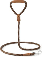 Mile High Life Dog Leash Braided Cotton Rope w/Leather-Wrapped Ends/Handle | Rust-proof 360° swivel clasp, Heavy-duty for medium/large breeds. Great for weddings, daily walks (5 FT, 1/2", Camel)