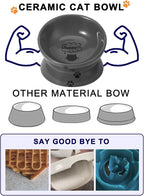 Y YHY Raised Cat Food Bowl, Ceramic Elevated Bowl, Protects Cat's Spine, Anti Vomiting, Backflow Prevention, Grey