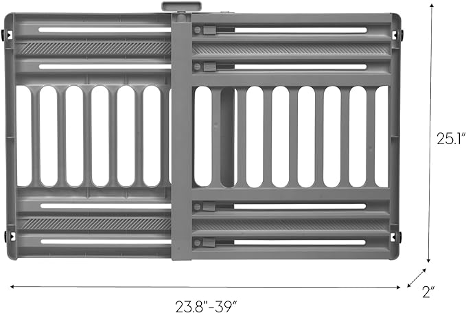 IRIS USA Pet Gate, Adjustable Width, Gray | Stair Safety, Pressure Mount System, Expandable Barrier, Walk-Through Design, One-Hand Open, No Drilling Needed