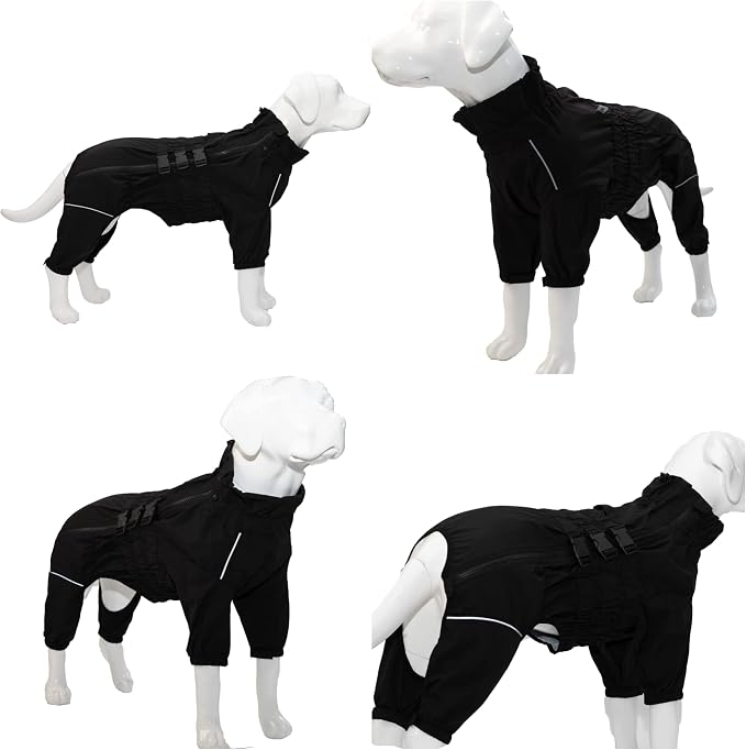 Lovelonglong Waterproof Dog Raincoat – 6-Leg Full Body Dog Rain Suit with Reflective Strips & Leash Opening, Outdoor Dog Jacket for Rainy Weather
