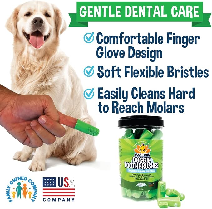 Bodhi Dog Finger Toothbrush for Dogs & Cats - Puppy Toothbrush with Soft Flexible Silicone Bristles, Gentle for Sensitive Gums, Promotes Healthy Teeth & Gums, Easy Teeth Cleaning Tool (50 Count)