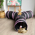 3-Way Collapsible Cat Tunnel Tube Toy Black Pink Paws | Interactive Play Tunnel by Hanging Ball & Peek Hole for Indoor Cats, Kittens, Puppies, Rabbits, Hours of Fun & Exercise