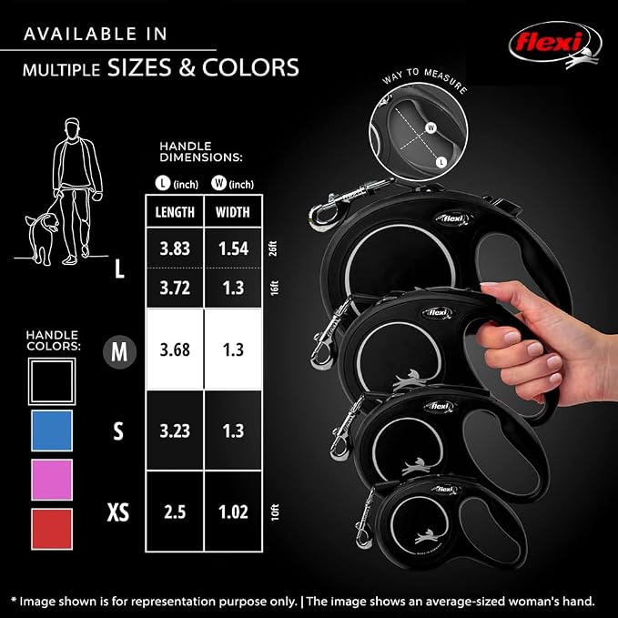 FLEXI® Classic Cord Retractable Dog Leash, Medium, 26 ft - Black | German engineered, original flexi leash, durable quality for dogs up to 44 lbs, tangle-free, walking, reliable brake system