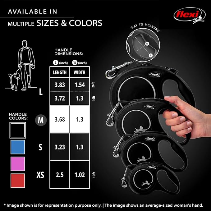 FLEXI® Classic Tape Retractable Dog Leash, Medium, 16 ft - Black | German engineered, original flexi leash, durable quality for dogs up to 55 lbs, tangle-free, walking, reliable brake system