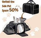 Double Expandable Cat Carrier,Airline Approved Soft-Sided Pet Travel Carrier for Small Dogs Cats Under 15 lbs,Waterproof 600D Oxford Fabric with Washable Replacement Liner,Odor-Free & Claw-Proof Black