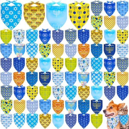 100 Pcs Hanukkah Themed Dog Bandanas Bulk, Pet Costume Accessories by Locmeo