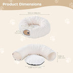 Avont Cat Tunnel Bed for Indoor Cats, Beige | Cat Donut Tunnel Toys | Folds Into a Cozy Bed | 3 Shapes: Donut, C, S | 9.8in Large Cats | 2 Peek Holes & 2 Toy Balls
