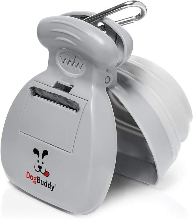 DogBuddy Pooper Scooper, Portable Dog Pooper Scooper, Poop Scooper for Small and Large Dogs, Pooper Scooper With Bag Attachment, Leash Clip and Dog Waste Bags Included (Medium, Mist)