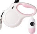 Fida Retractable Dog Leash with Dispenser and Poop Bags, 16 ft Pet Walking Leash for Large Dog up to 110 lbs, Anti-Slip Handle, Tangle Free, Reflective Nylon Tape (L, White)