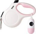 Fida Retractable Dog Leash with Dispenser and Poop Bags, 16 ft Pet Walking Leash for Medium Dog or Cat up to 44 lbs, Anti-Slip Handle, Tangle Free, Reflective Nylon Tape (M, White)