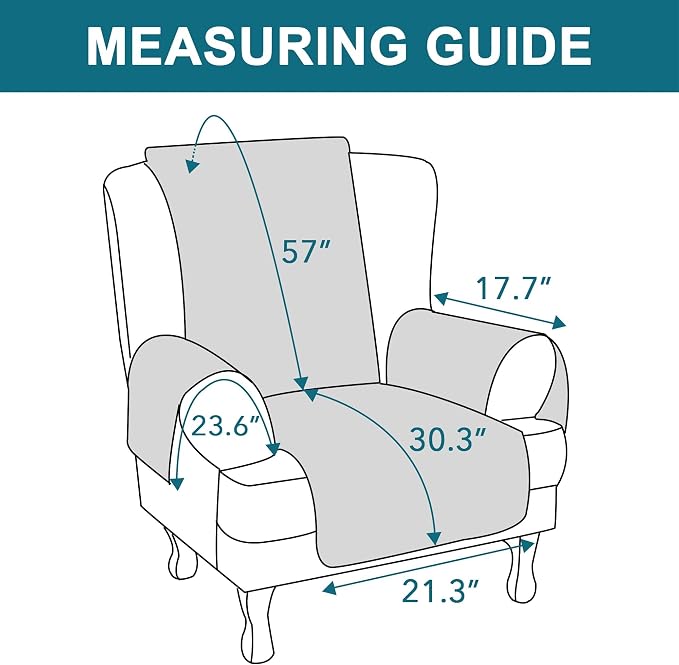 Turquoize 100% Waterproof Wing Chair Cover Wing Armchair Slipcovers Chair Couch Protector Triple Non-Slip Sofa Slipcover Furniture Protector for Pets, Kids,Dog (Wing Chair, Stone Blue)