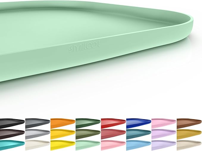 SMILOOL Silicone Pet Food Mat with Raised Edge for Food and Water Bowl, Dog Feeding Mats, Cat Food Trays for Floor Waterproof, Rubber Tray for Dogs and Cats, 19 x 12 x 0.7 Mint Green