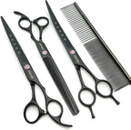 KINGSTAR 8.0in. Matt Black Professional Pet Grooming Scissors Set,Straight & Thinning & Curved Scissors Set with Comb,Dog Grooming,A559