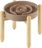Havniva Elevated Slow Feeder Dog Bowls, Ceramic Dog Bowl Slow Feeder | 1.6 Cups Raised Slow Feeding Bowl for Medium Breed, Puzzle Dog Food Bowl with Wooden Stand, Non-Slip, Anti-Choking