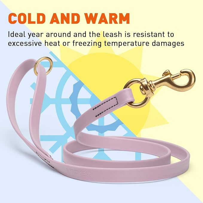 Viper Biothane K9 Working Dog Leash Waterproof Lead for Tracking Training Schutzhund Odor-Proof Long Line with Solid Brass Snap for Puppy Medium and Large Dogs 6ft, Pastel Purple