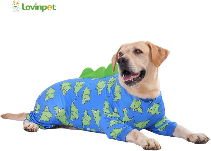 LovinPet Large Dog Pajamas, Four-Leg Stretch Onesie Bodysuit, Lightweight UV-Shielding Pajamas, Anti-Lick Calming Recovery Suit for Surgery, Pull-On for Medium and Large Breeds,Blue Green,L