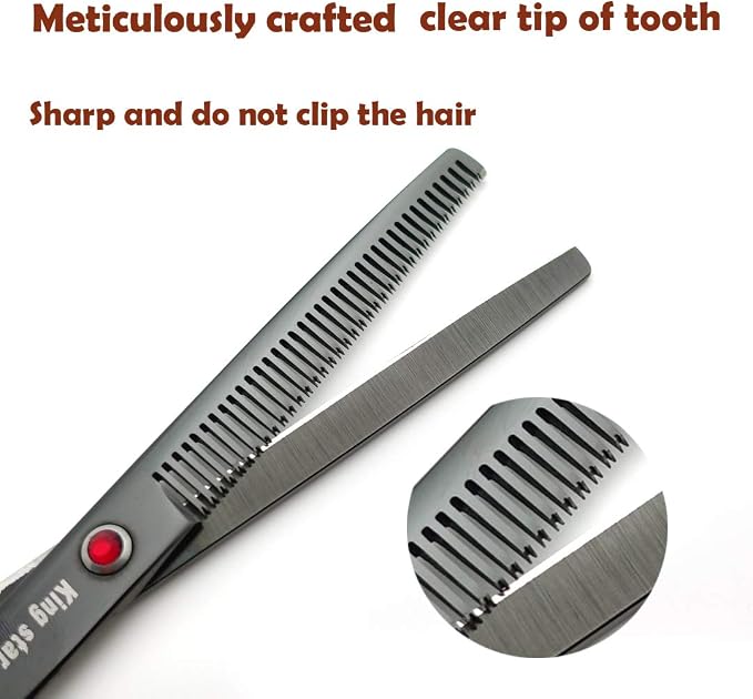 7.0in Titanium Professional dog Grooming Scissors set,Straight & Thinning & Curved scissors 4pcs set for Dog grooming Bright Black With Comb
