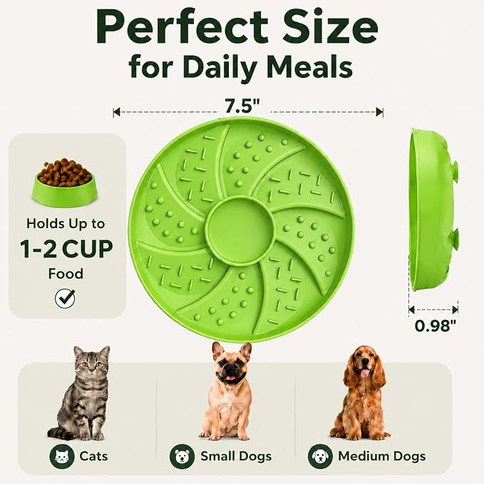 Slow Feeder Dog Bowl Silicone Suction Cup Anti Spill Dogs Cats Light Green