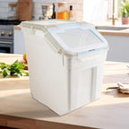 50LB Large Flour Storage Container Bin,2 Pack Airtight Plastic with Wheels Seal Locking Lid Dispenser Organizer Bin with Measuring Cup & Scoop for Flour, Rice, Grain 100LBS Total Capacity(Grey)