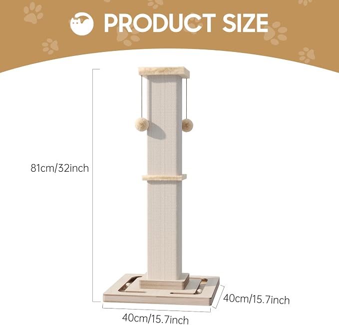 32" Large Cat Scratching Post with Tracking Interactive Toys for Cats | Large Cat Scratching Post, 32 Inch Tall Heavy Duty Scratching Post with Tracking Interactive Toys for Indoor
