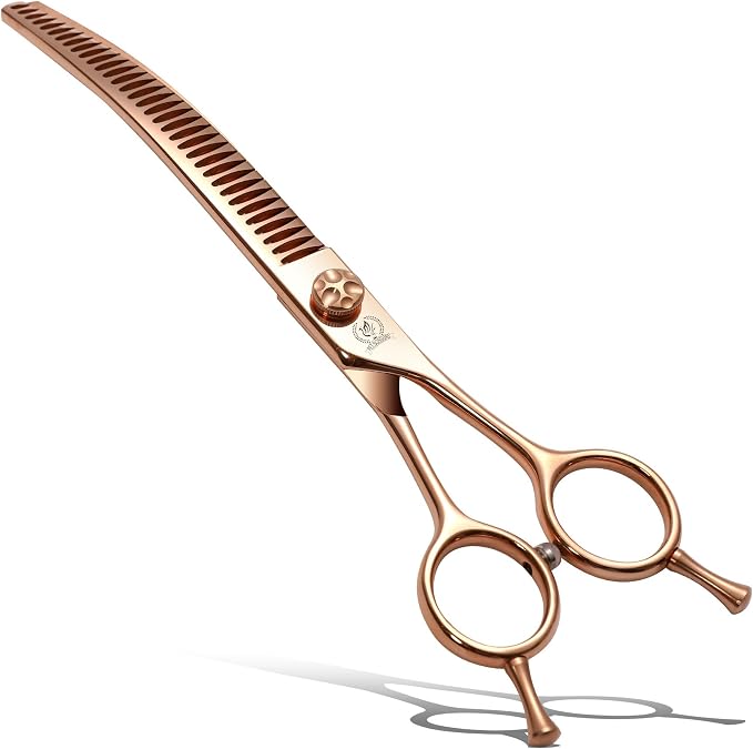 Professional Dog Grooming Scissors Pet Curved Chunker Shears 7.0'' Extremely Sharp Blades 440C Steel Thinning Scissors Durable Smooth Motion & Fine Cut for Dogs and Cats
