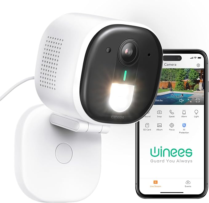 winees Security Cameras Outdoor, Wired 2K Wi-Fi Cameras for Home Security, 2.4G Indoor Camera, Human/Pet AI Detection, Color Night Vision, 2-Way Audio, Support Cloud/128G SD Card Storage | 2.4G Indoor Camera, Human/Pet AI Detection, Color Night Vision,...
