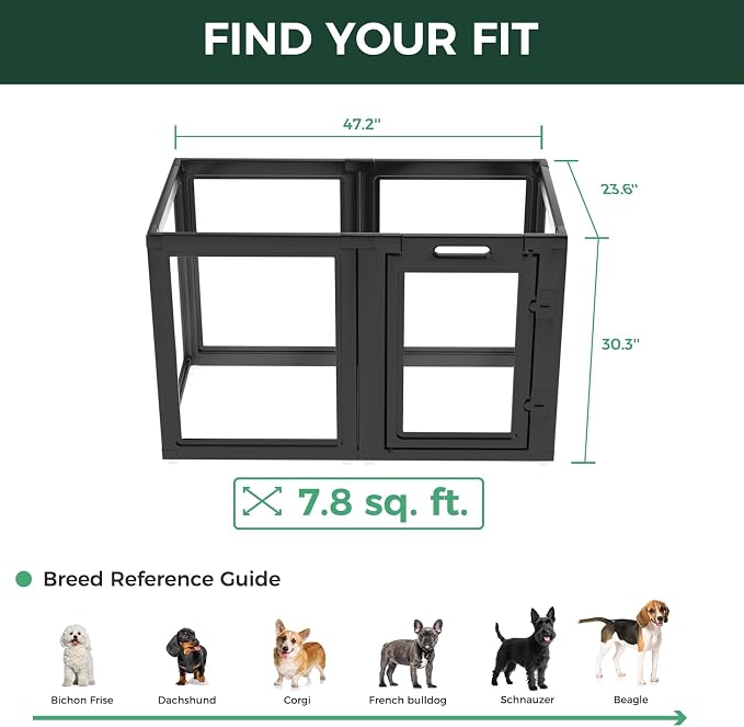 FXW AuraSpace Clear Acrylic Indoor Dog Playpen, 30" H, 6 Panels, Black | Open View, Modern Home Fit, No Climbing Bars, Tool-Free Setup, For Small & Medium Dogs
