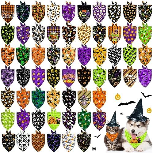 60 Pcs Halloween Dog Bandanas Bulk Adjustable Puppy Bandanas Dog Scarves Pet Grooming Bandanas Washable Holiday Dog Bandanas for Small Medium Large Dog Cat Pet Grooming Accessories Costume by Piklodo