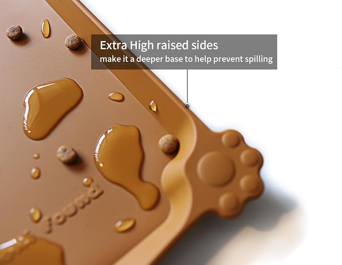 Hoki Found Silicone Pet Food Mats Tray - High-Lips Pet Dog Cat Bowl Mats - Dog Pet Cat Feeding Mat - Waterproof Dog Cat Food Mats -Pet Water Mats for Floors - Butterscotch