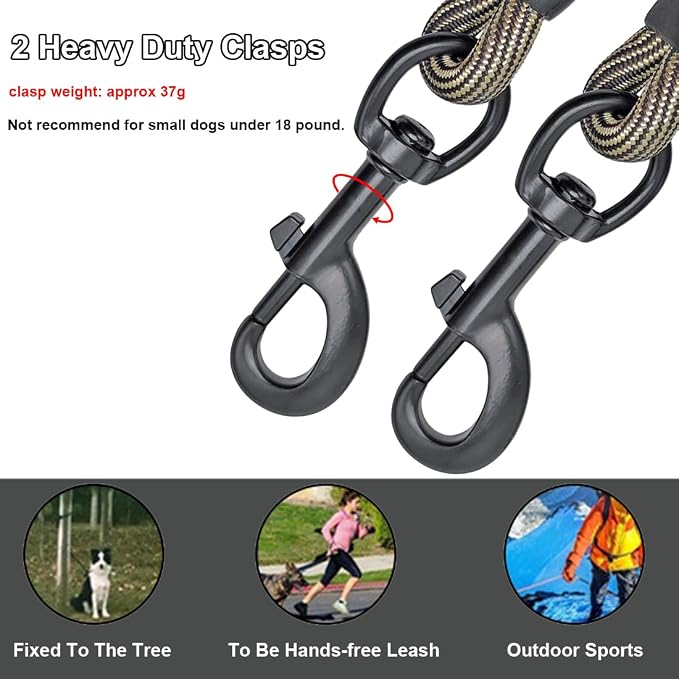 BTINESFUL Tie-Out Check Cord Long Rope Dog Tether, 8ft 12ft 20ft 30ft 50ft 75ft Recall Training Dog Lead for Yard- Large Medium Dogs Outdoor Training, Playing, Camping, or Backyard (12ft, Beige Black)