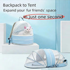 Interactive Expandable Pet Carrier Backpack for Cats & Small Dogs-Interactive Opening Pet Tent Backpack. Expandable for Extra Space.Breathable,Foldable Nest Bed for Travel, Walks,Vet & Home-Blue