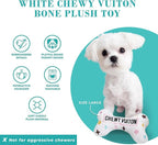 Haute Diggity Dog Chewy Vuiton Bone Plush Squeaky Dog Toy, Soft Durable Designer-Inspired Stuffed Puppy Chew Toys for Small & Medium Dogs, Machine-Washable (White) Large