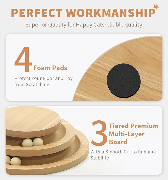 Made4Pets Cat Scratching Post for Indoor Cats with Ball Track 23.4" | Interactive Cat Scratching Post with Natural Sisal Rope, Rolling Ball Track and Taller Scratching Height, Modern Home Décor
