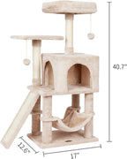 Cut Cat Tree Cat Tower Condo with Hammock Kittens Scratching Post Beige | MIAO PAW Cat Bed For Indoor Modern Activity Tree for small Cat with Board Hanging Ball Play House