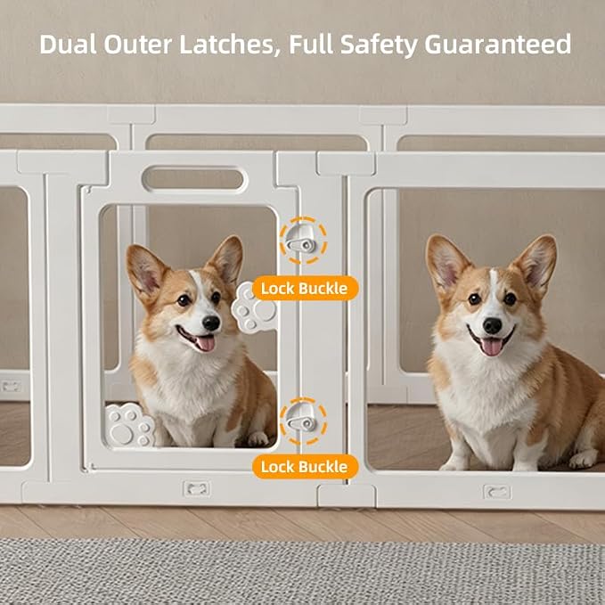 Clear Acrylic Dog Playpen with Door, DIY Custom Free Combination Pet Fence, 24" H 10 Panels, Non-Slip Stable Base, Easy to Set Up & Clean Plastic Play Yard for Dogs, Cats and Small Pets（White）