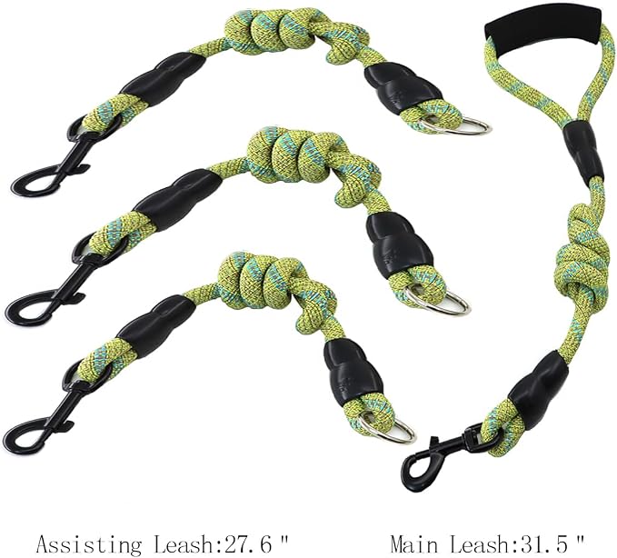 3 Dog Leash - Padded Handle, 360° Swivel Multiple Dog Leash No Tangle, Lead for Medium Large Dogs, Walking & Training Double Dogs (Green Blue)
