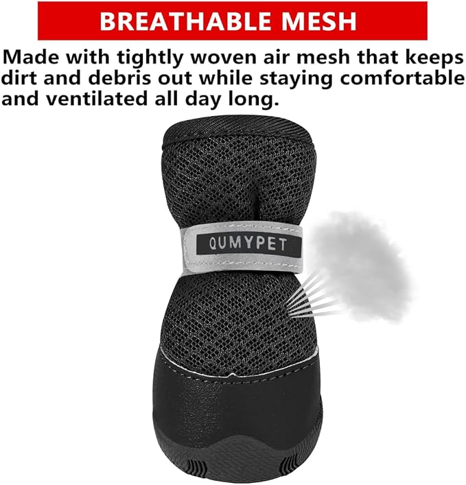 QUMY Dog Shoes for Small Dogs Hot Pavement Puppy Dog Boots & Paw Protectors | Small Medium Dog Summer Shoes, Soft Anti-Slip Rubber Sole, Mesh Breathable Dog Booties for Hardfloors, Walking Running Black