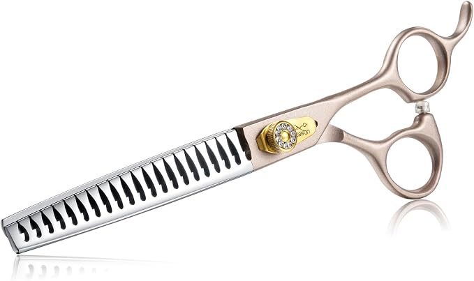JASON Dog Grooming Chunker Scissors - 7" Thinning Shears 21 Fishbone Teeth | Professional, Japanese 440C Stainless Steel Diamond Screw Scissor, Gift
