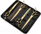 Moontay Professional 8" Dog Grooming Scissors Set 4PCS, Gold | Straight, Upward Curved, Downward Curved, Thinning/Blending Shears for Dog, Cat and Pets, JP Stainless Steel
