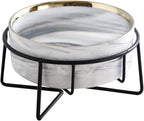 Dazzling Ceramic Elevated Cat Bowls, Raised Dog Pet Cat Food Water Bowl for Indoor (Grey, Large)