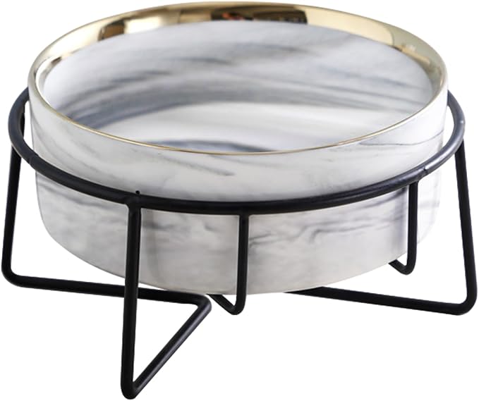 Dazzling Ceramic Elevated Cat Bowls, Raised Dog Pet Cat Food Water Bowl for Indoor (Grey, Large)