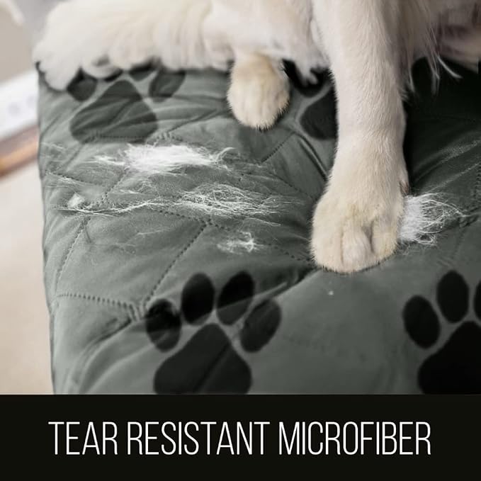 Sofa Shield® Couch Slip Covers for Dogs, Reversible Furniture Protector with Strap, Stain and Tear Resistant Cushion Cover, 70 inch Seat, Machine Washable Slipcover Pets, Cats, Paw Gray Black